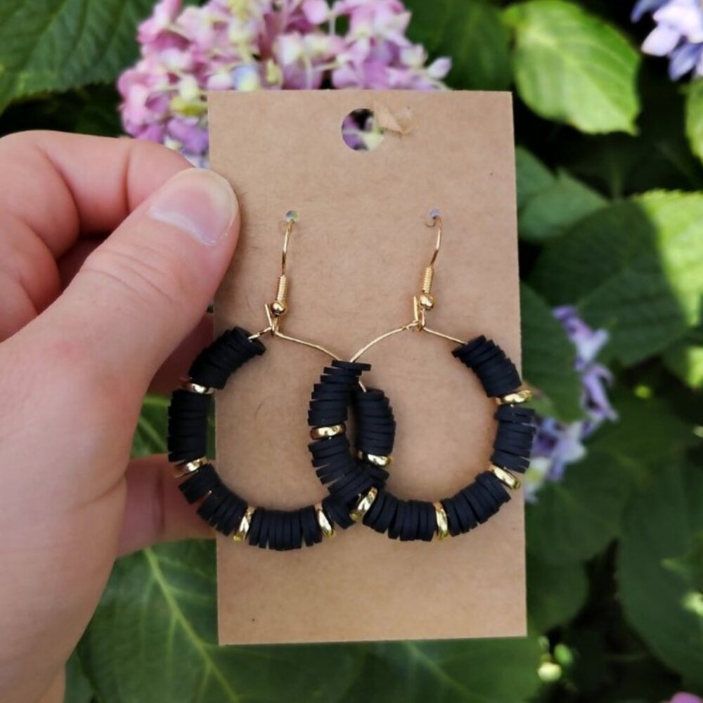 New Handmade Clay Beads Hoop Dangle Earrings